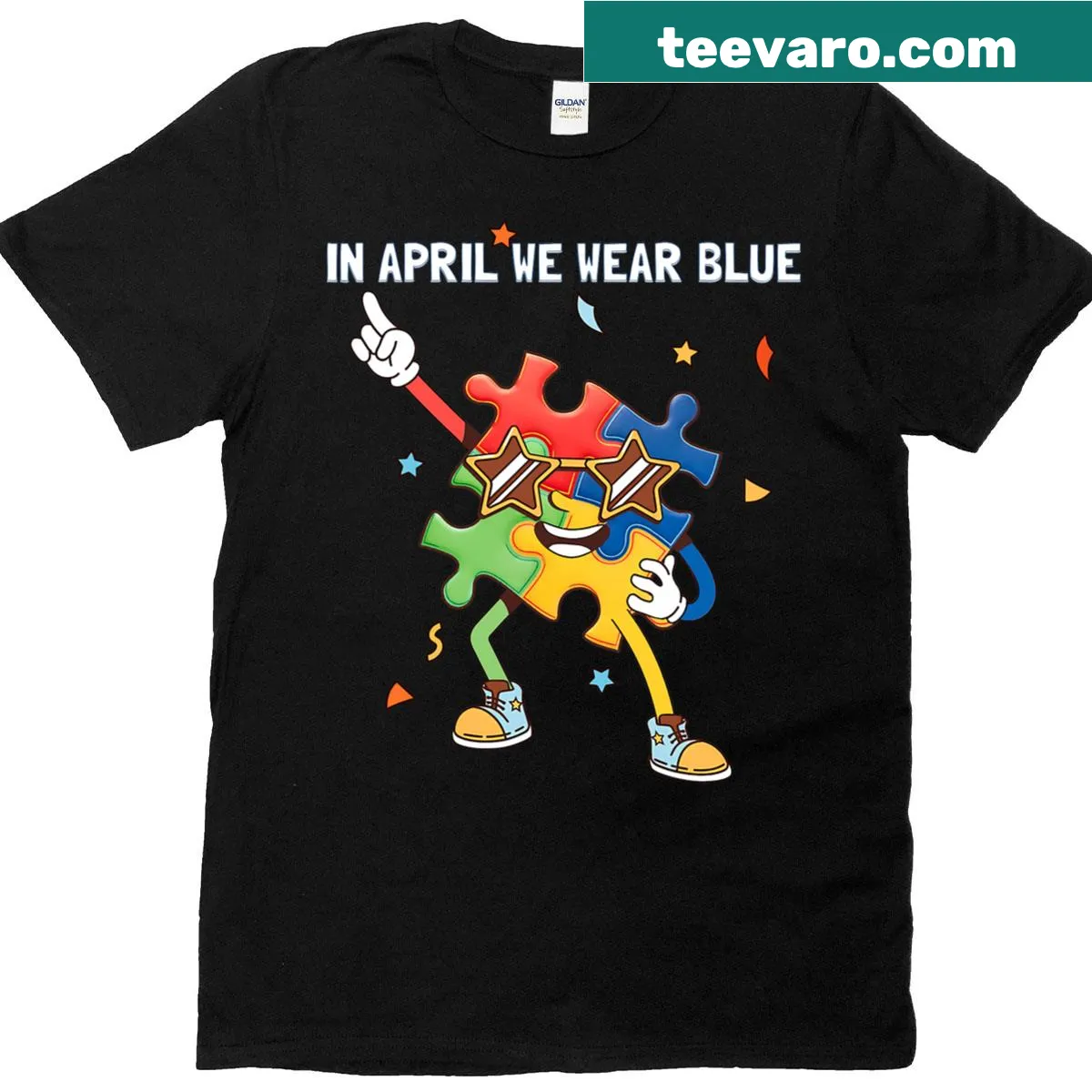 Dabbing puzzle piece graphic for autism awareness kids' t-shirt — on a men's t-shirt