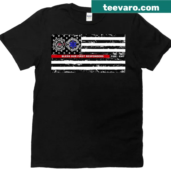 Typographic T-shirt honoring first responders with heartfelt message
