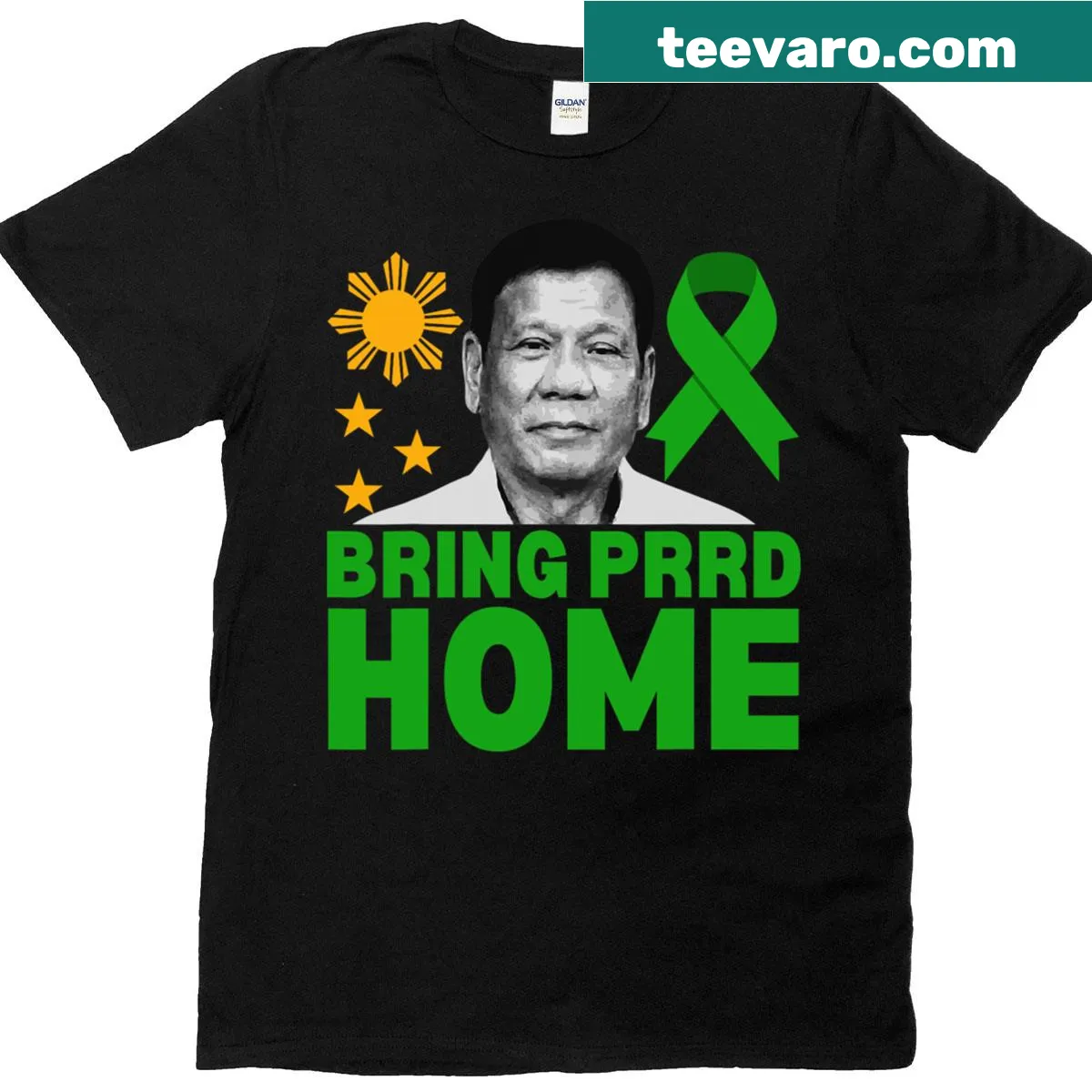 Illustrated T-shirt with the phrase Bring Prrd Home — on a men's t-shirt