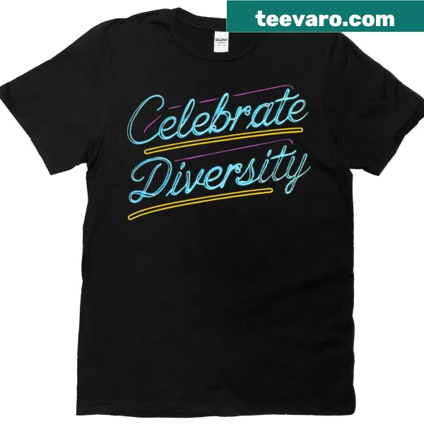 Colorful neon typography celebrating diversity on a T-shirt