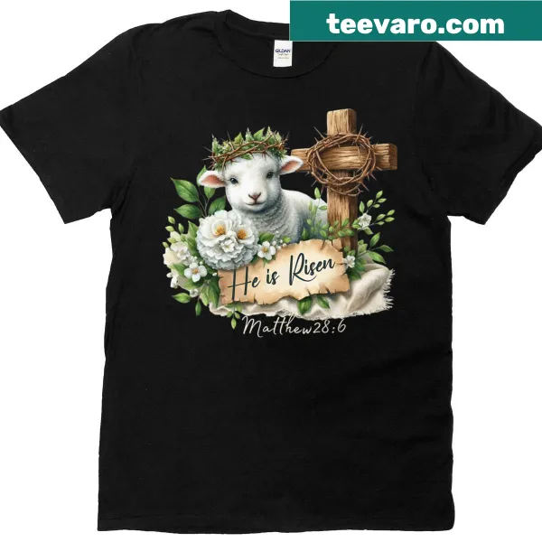 Easter T-shirt with lamb, cross, and crown design