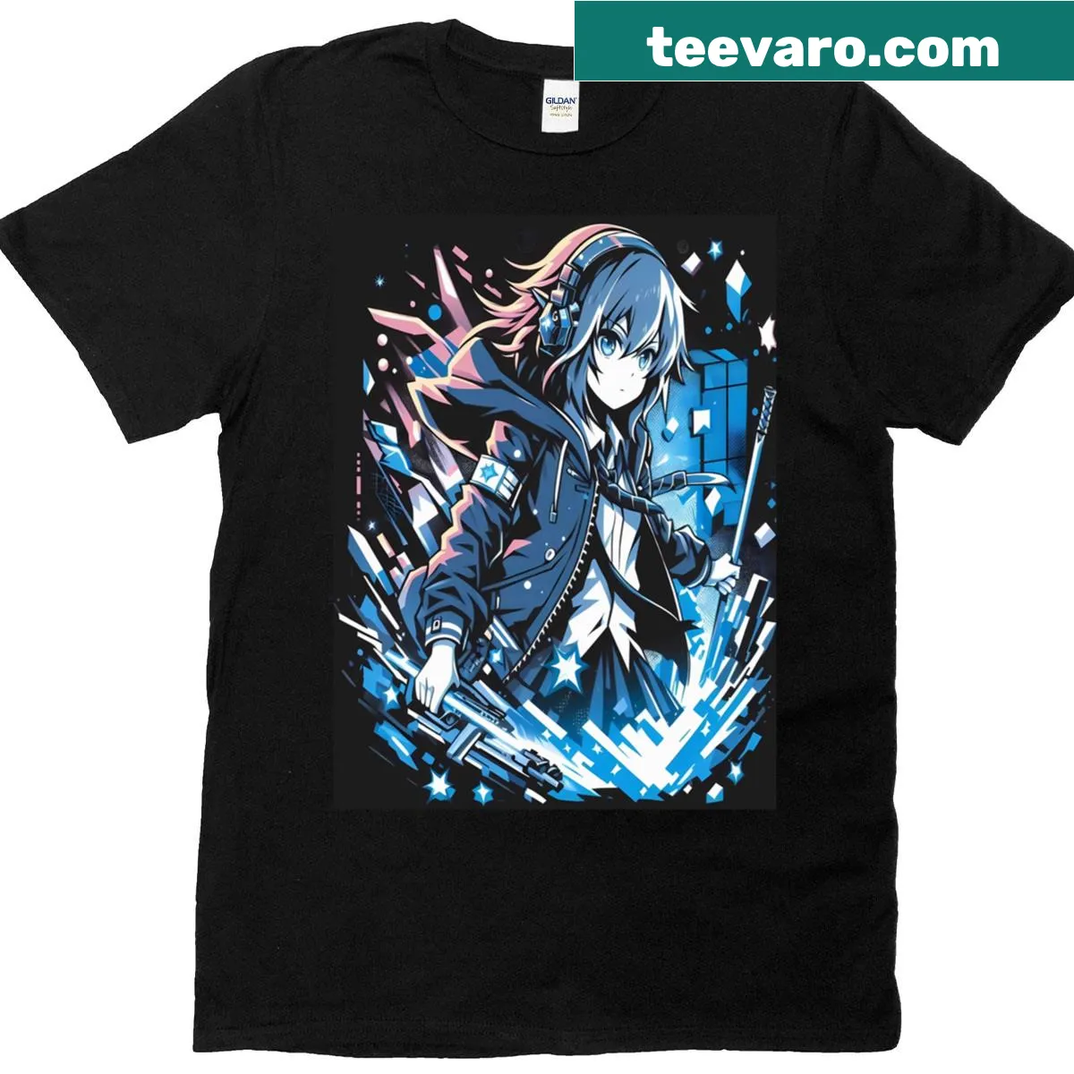 Edgy graphic design of a cyber warrior in bold style — on a men's t-shirt