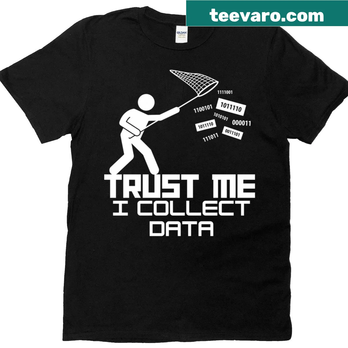 Minimalist t-shirt focused on data collection — on a men's t-shirt