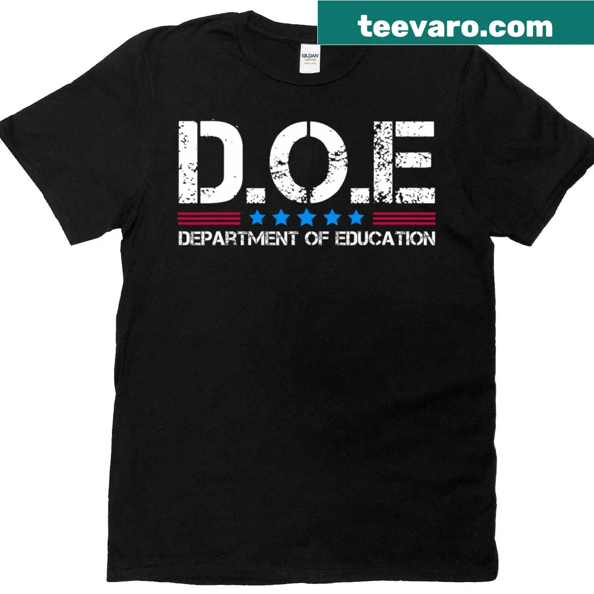 Department Of Education Doe Doe T-shirt with bold lettering — on a men's t-shirt