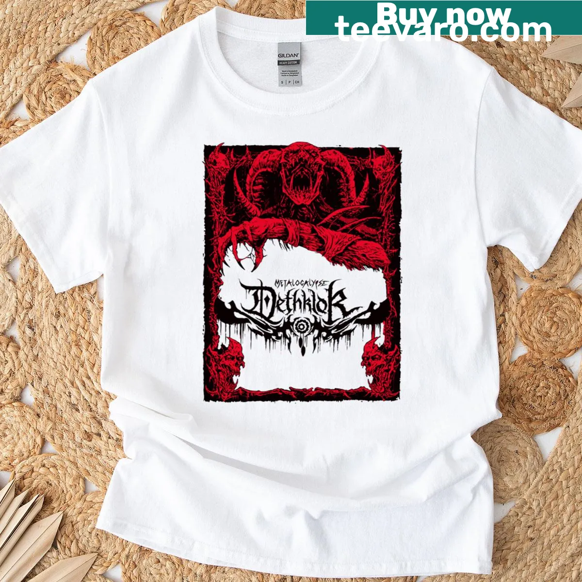 T-shirt featuring a bold design inspired by Dethklok band — on a men's t-shirt