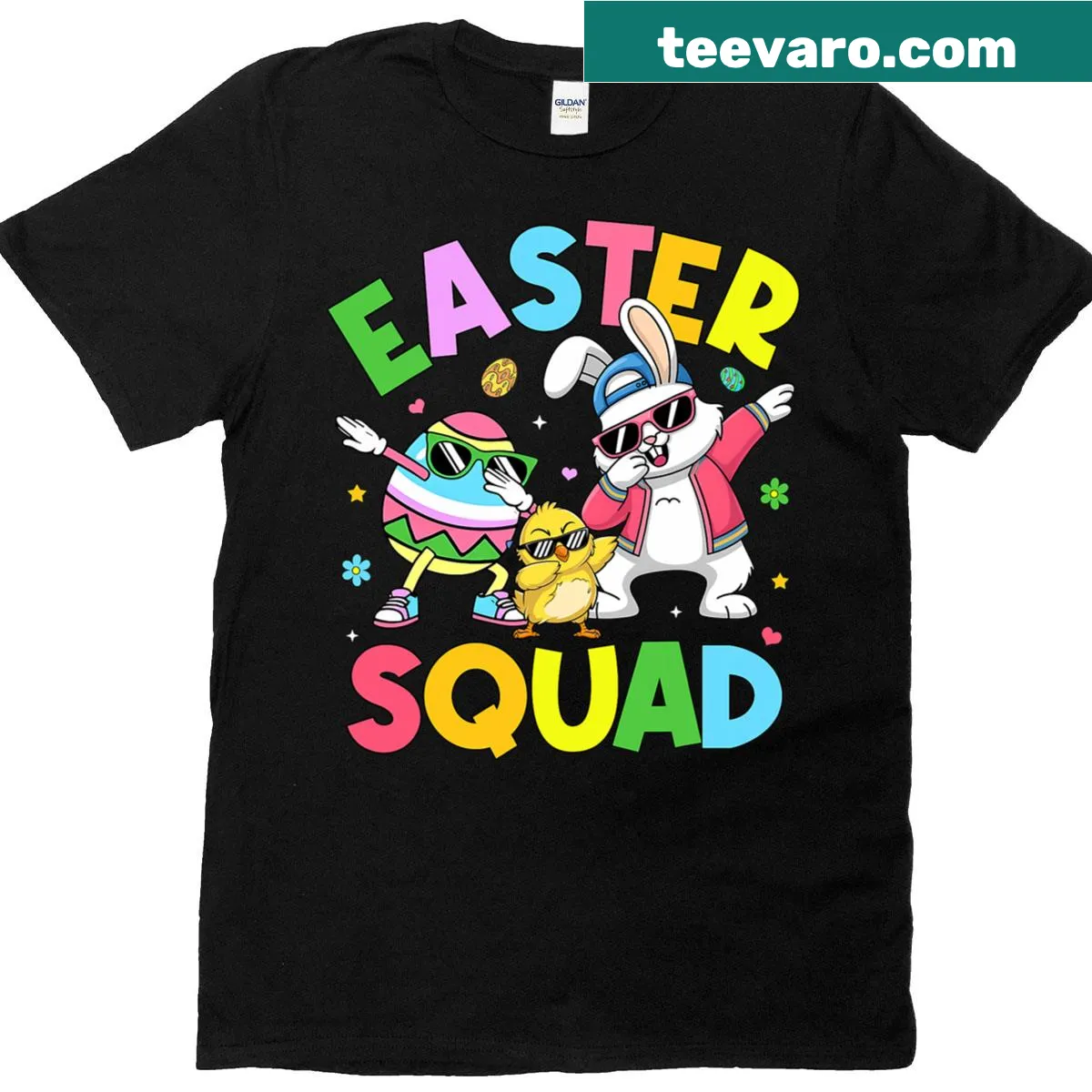 Funny T-shirt featuring a dabbing bunny for kids during Easter — on a men's t-shirt