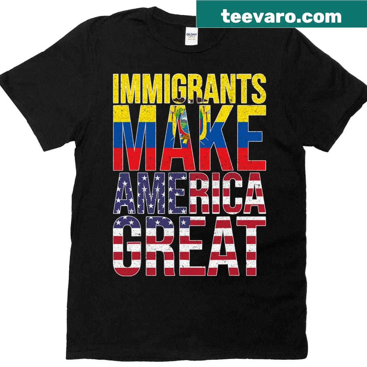 Graphic t-shirt celebrating Ecuadorian immigrants and American pride — on a men's t-shirt