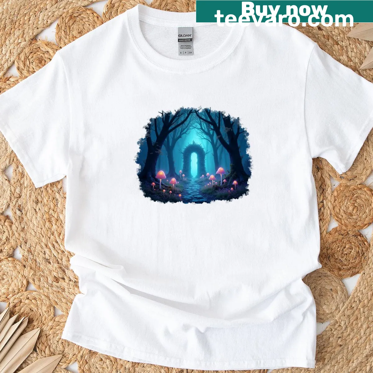 Magical glowing forest graphic on an enchanting t-shirt — on a men's t-shirt