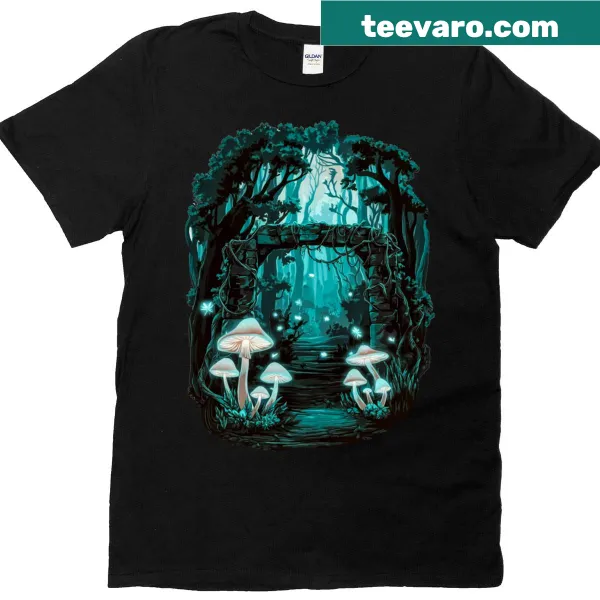 T-shirt with an illustration of a portal to a mystical forest