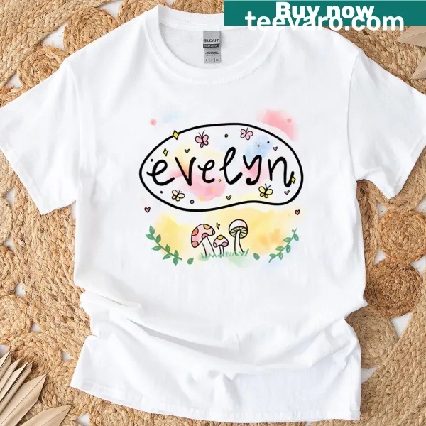 Personalized t-shirt featuring the name 'Evelyn' in modern geometric design