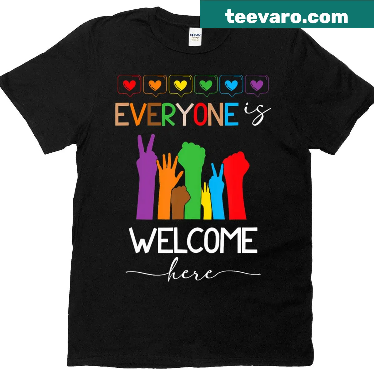 Pride Month t-shirt with rainbow design and inclusivity message — on a men's t-shirt