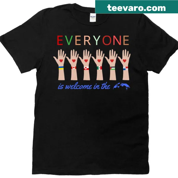 Typography T-shirt with the message 'Everyone Is Welcome' supporting inclusivity.
