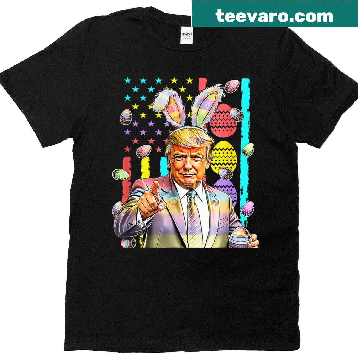 Humorous Easter t-shirt featuring a playful Trump graphic — on a men's t-shirt