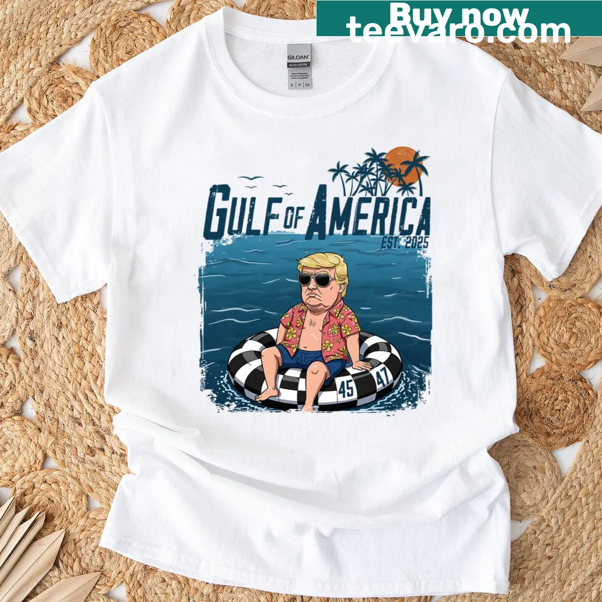 Funny Trump Gulf Of Us America Est 2025 4th Of July T-shirt with playful slogan — on a men's t-shirt