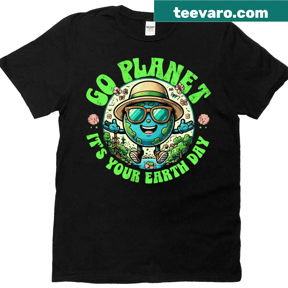 Earth Day themed t-shirt with the phrase 'Go Planet' prominently displayed — on a men's t-shirt