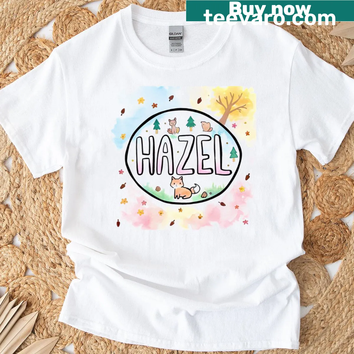 Personalized name 'Hazel' in a geometric design on a T-shirt — on a men's t-shirt