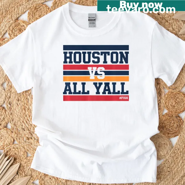 Humorous T-shirt with a Houston-themed phrase and hashtag design