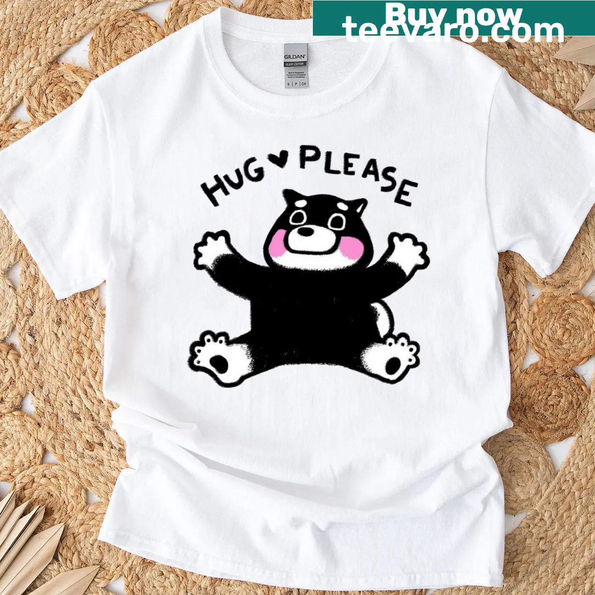 Cute Shiba Inu illustration on a T-shirt inviting hugs. — on a men's t-shirt