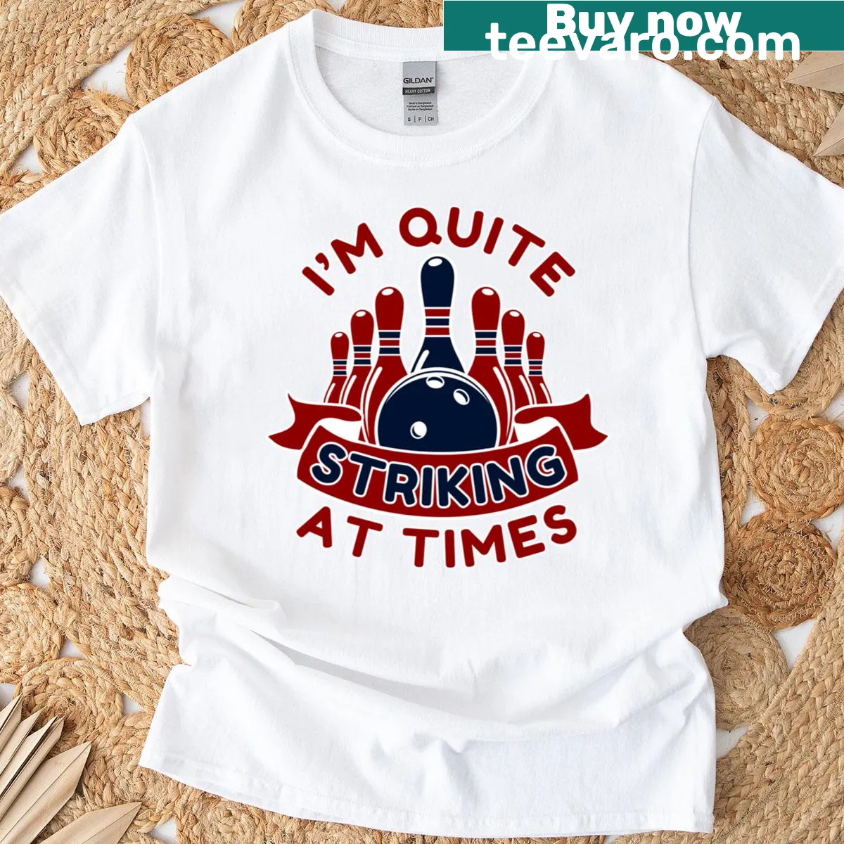 Funny bowling t-shirt with a playful striking pun and bowling pin design — on a men's t-shirt