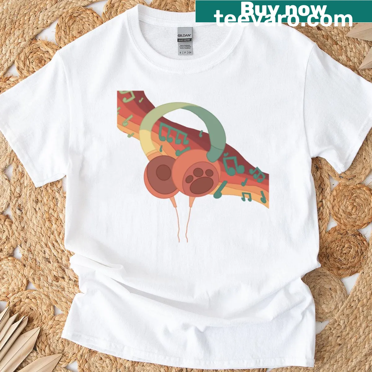Indie style t-shirt featuring headphones in a unique color scheme — on a men's t-shirt
