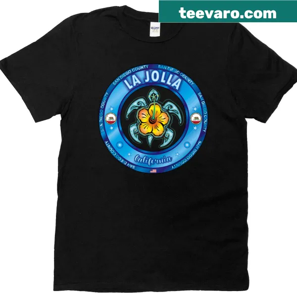 Illustration of a sea turtle and hibiscus flowers on a t-shirt