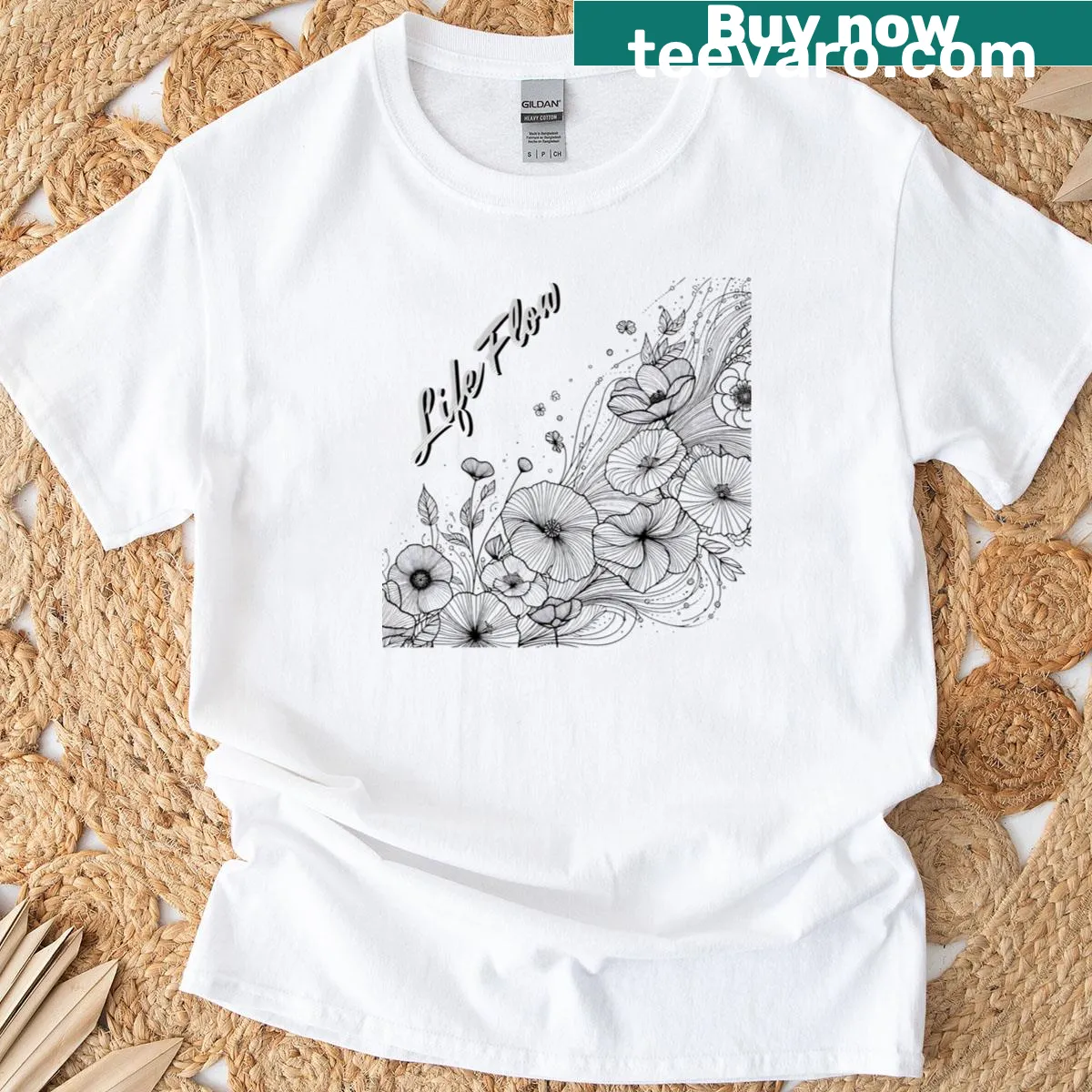 Illustrated t-shirt celebrating flowers and plants with a movement theme — on a men's t-shirt