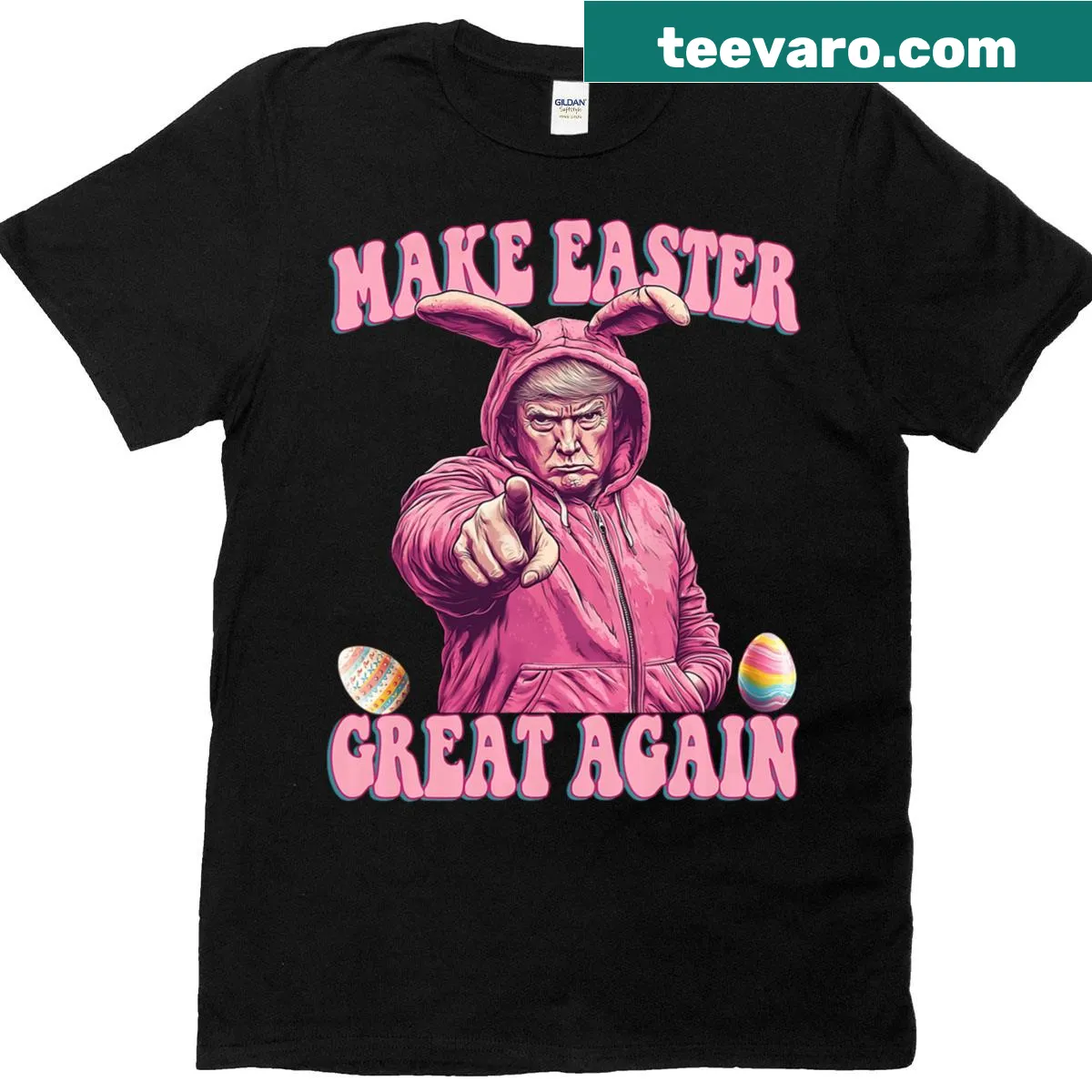 Funny Trump bunny Easter shirt with humorous slogan — on a men's t-shirt