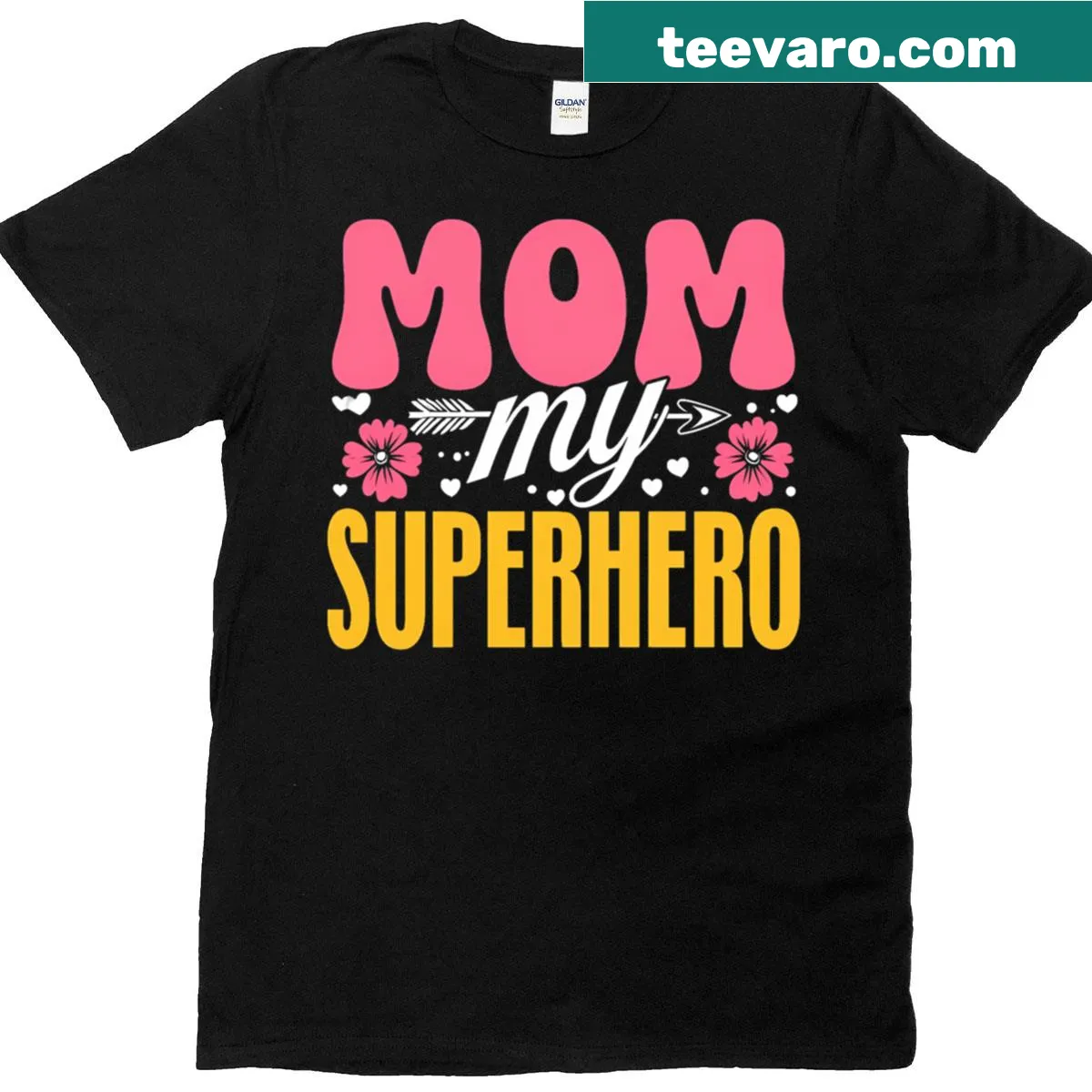 Mom superhero T-shirt with bold typography — on a men's t-shirt