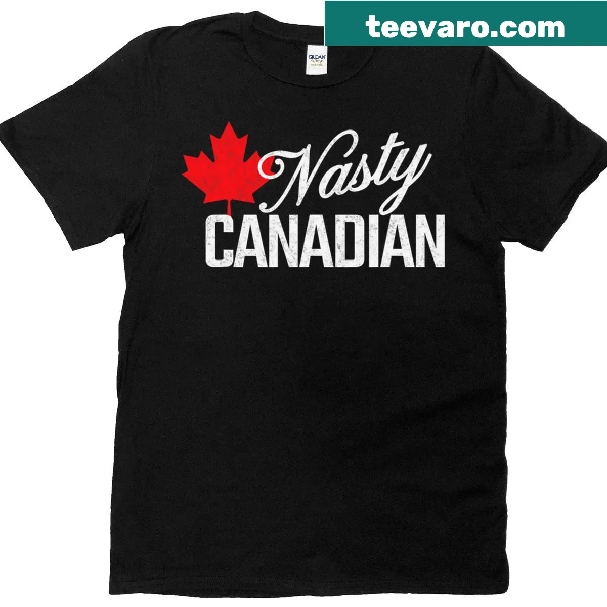 Nasty Canadian Maple TRUE North slogan t-shirt — on a men's t-shirt