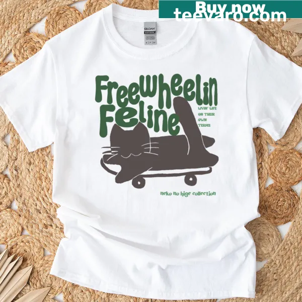 Skateboarding cat graphic T-shirt for cat lovers
