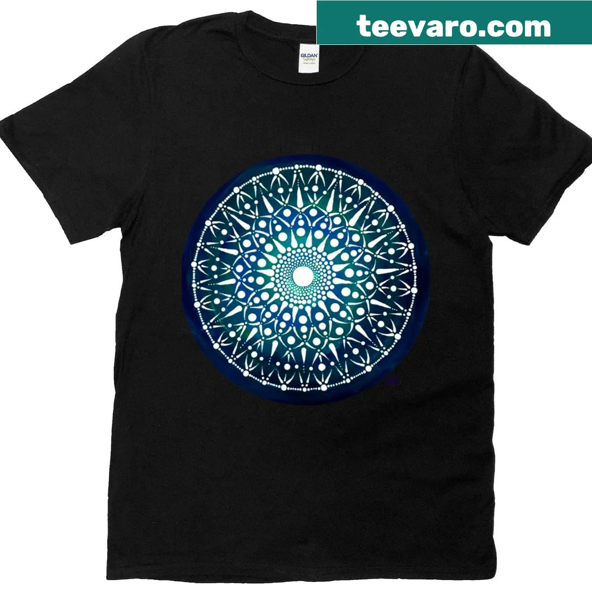 Mandala T-shirt featuring intricate dot designs — on a men's t-shirt