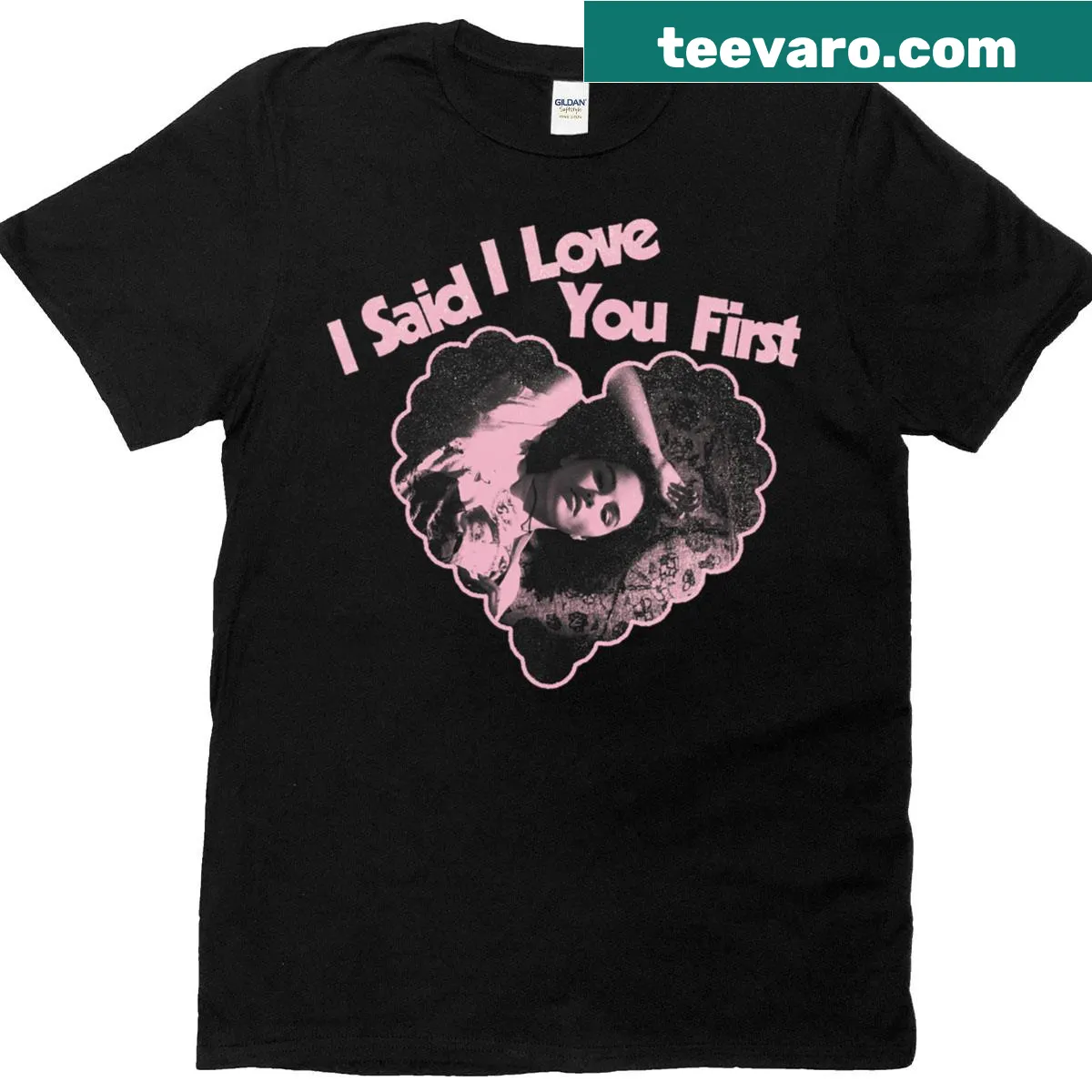 Selena Gomez T-shirt featuring pink heart graphic — on a men's t-shirt