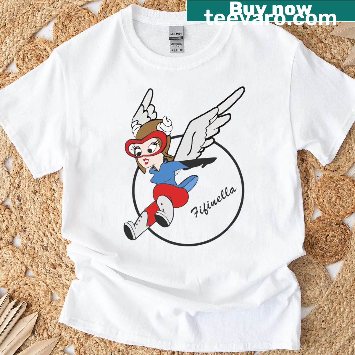 T-shirt honoring WASP pilots with Fifinella graphic — on a men's t-shirt