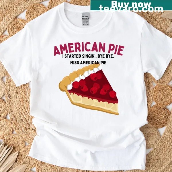 70s themed graphic t-shirt featuring a pie and music elements