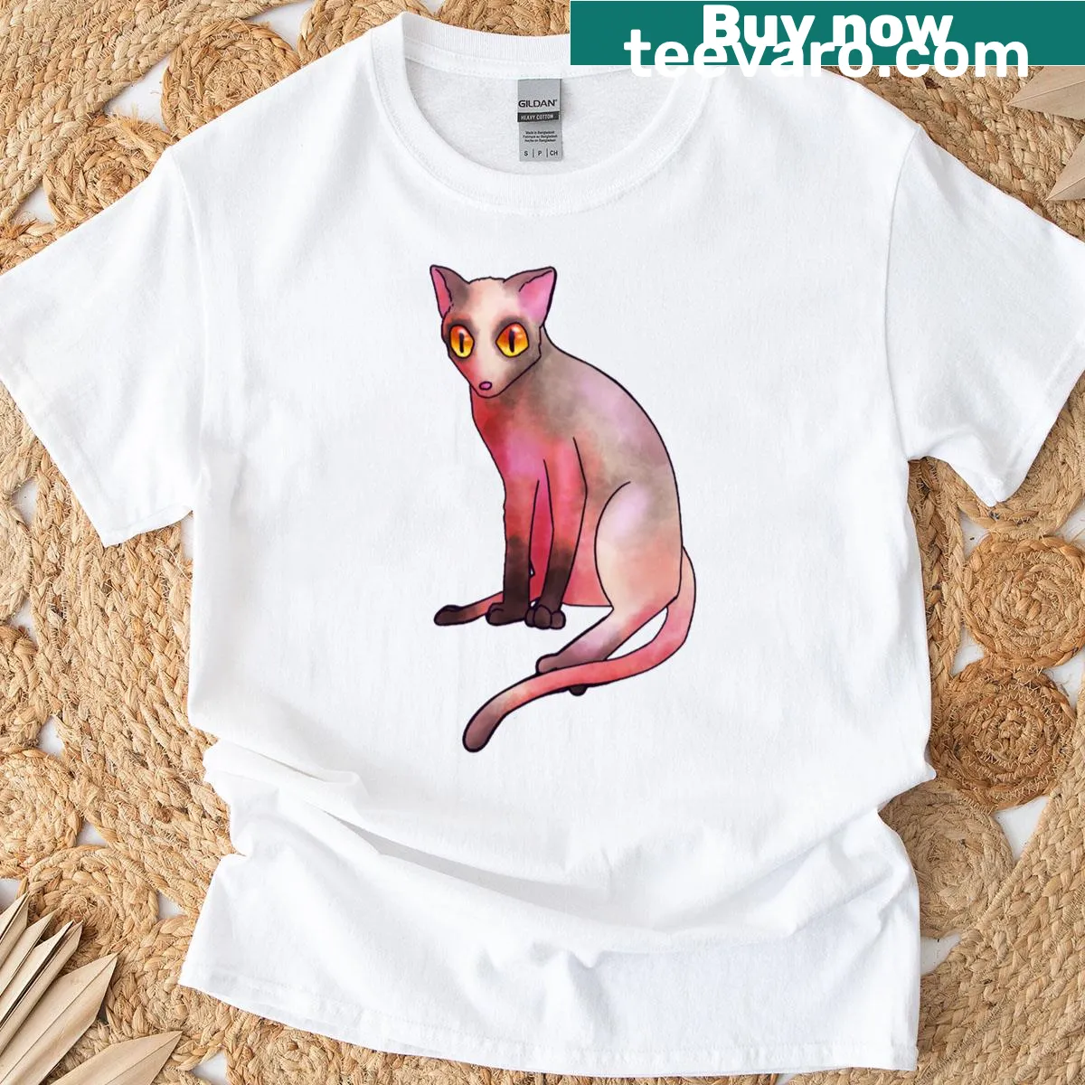 Cute cat illustration on a pinkish t-shirt — on a men's t-shirt