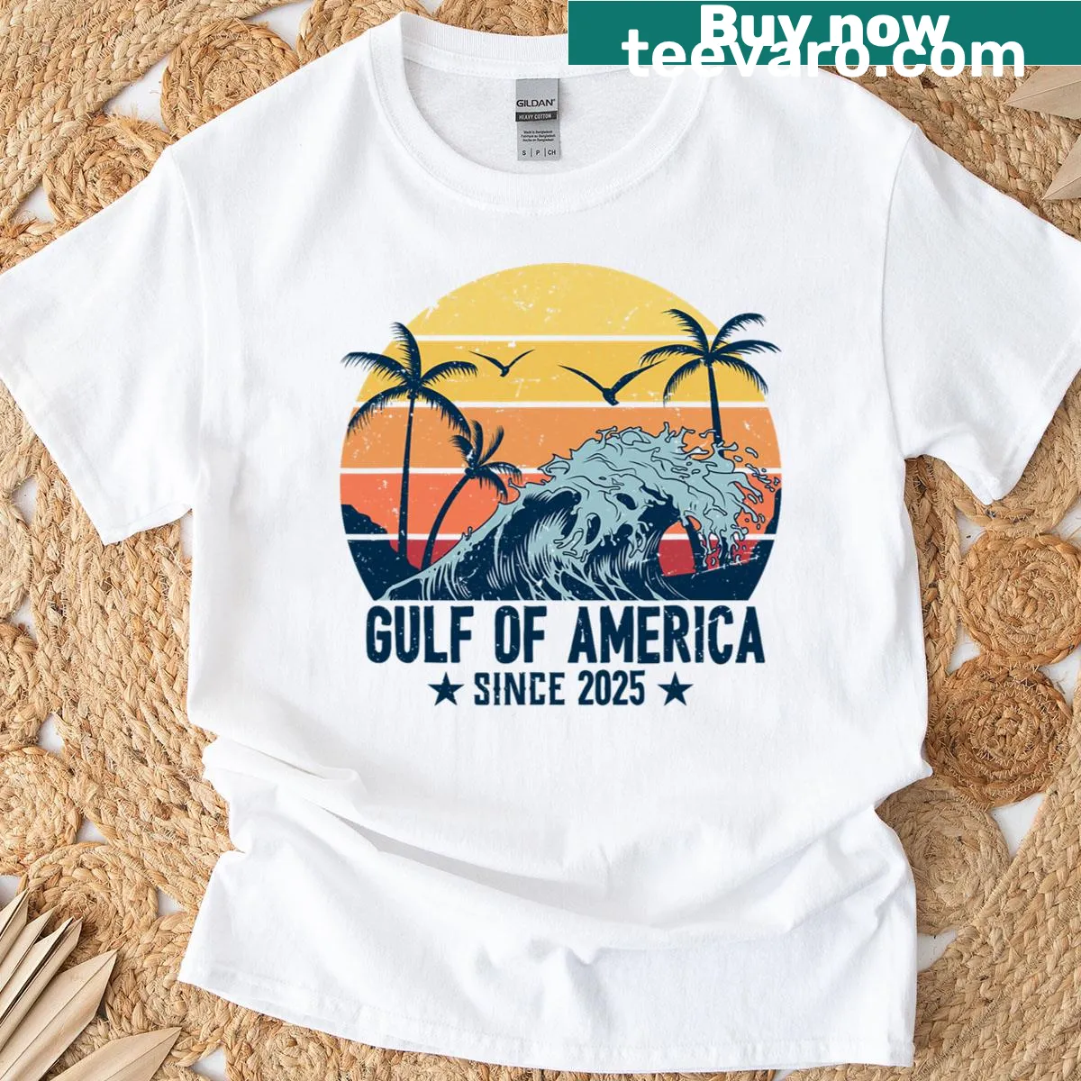 Distressed American flag and Gulf design with the year 2025 — on a men's t-shirt