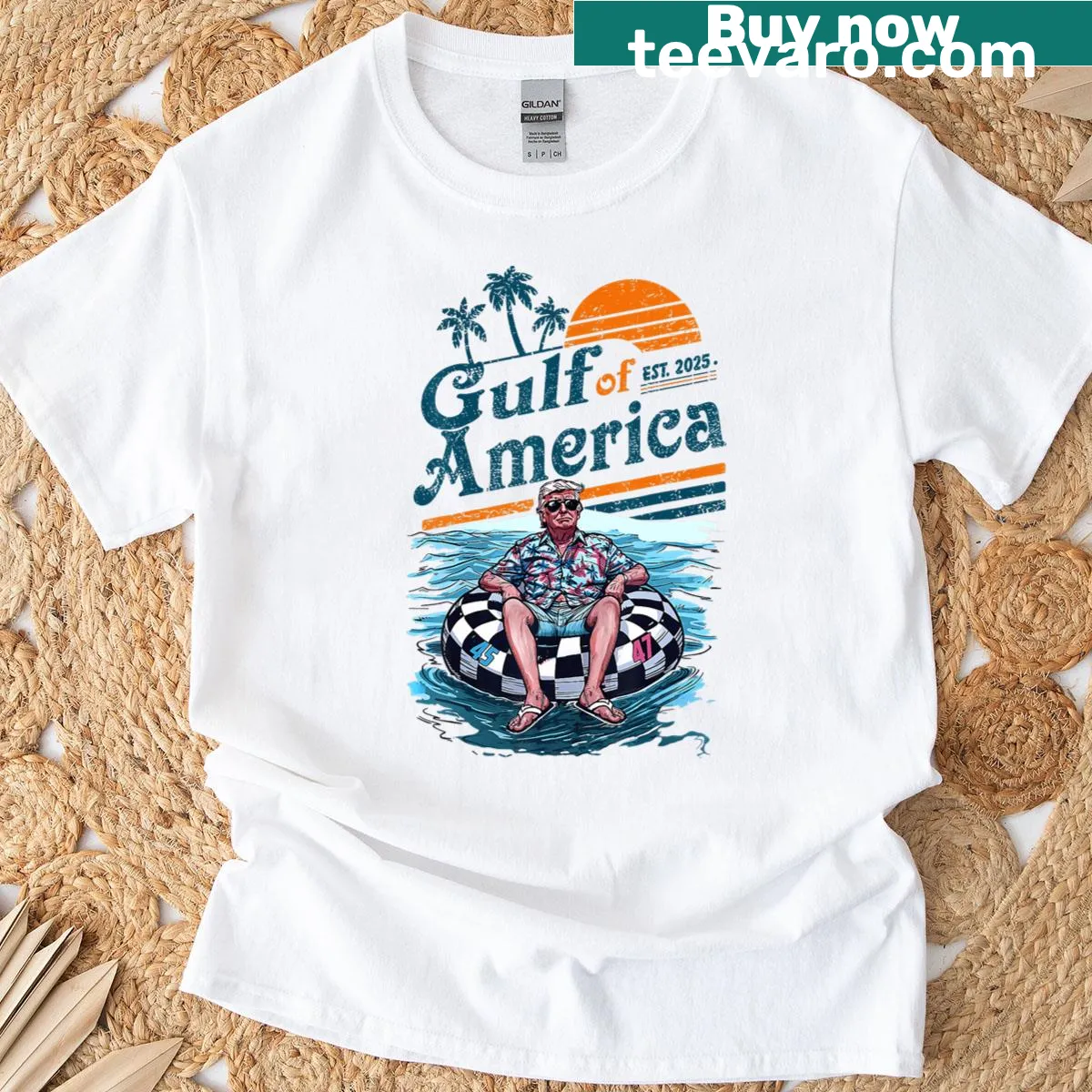 Vintage American flag t-shirt with Gulf design and year 2025 — on a men's t-shirt