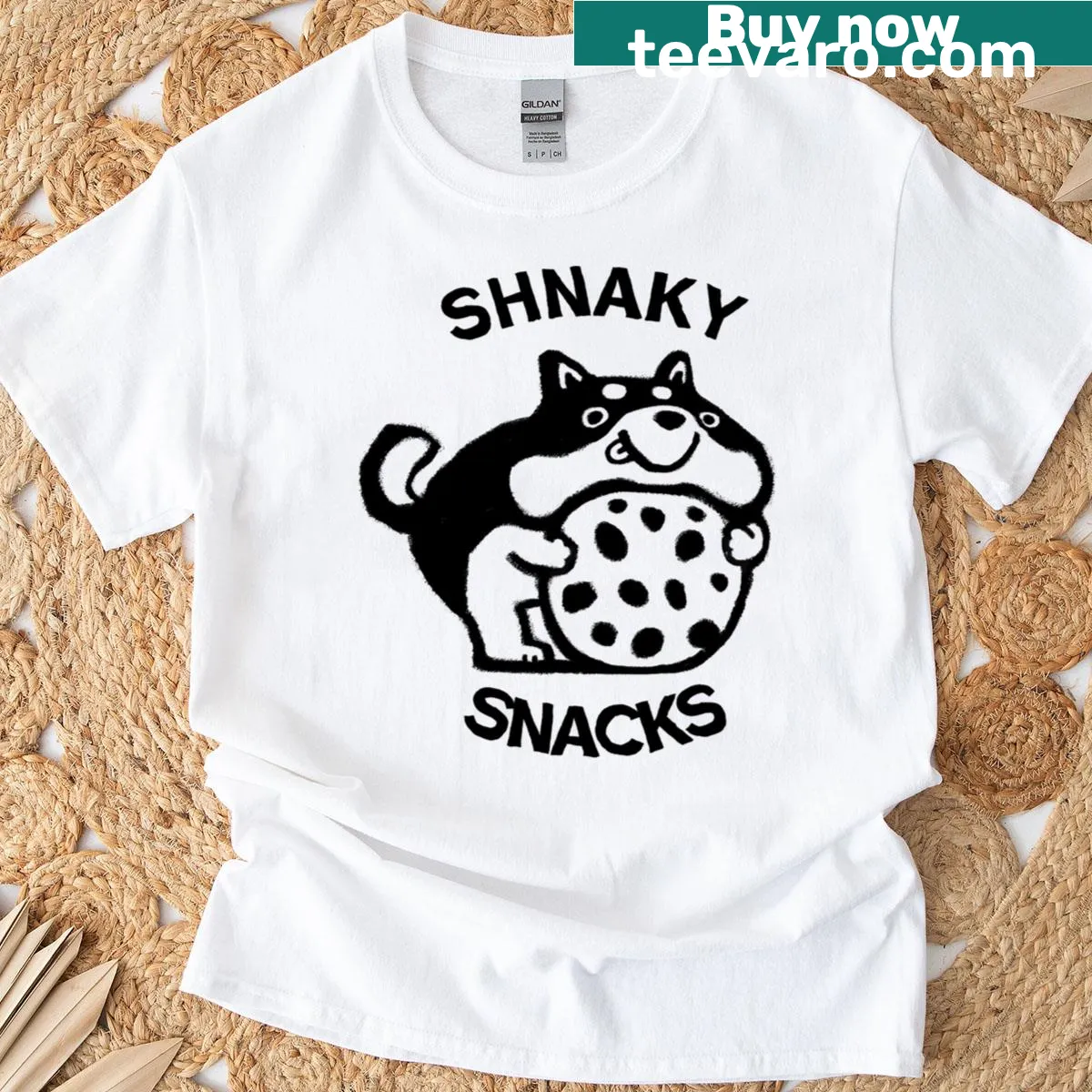 Cute dog illustration with a cookie on a T-shirt — on a men's t-shirt