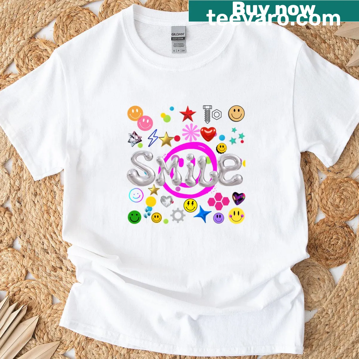 Positive 'Smile' typography design T-shirt — on a men's t-shirt