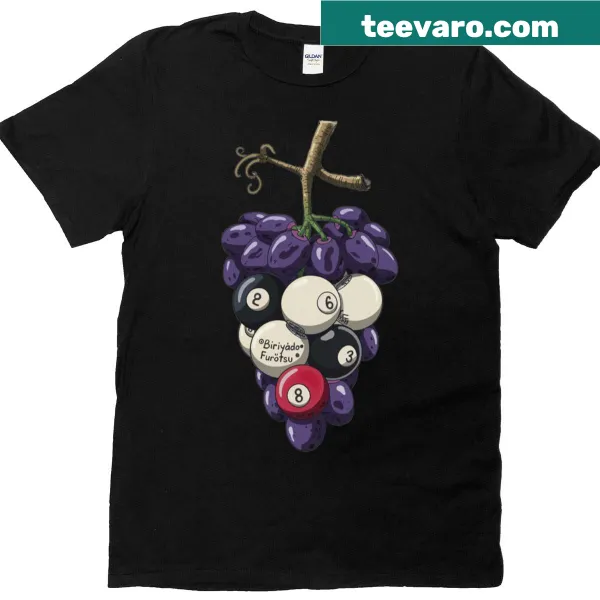 Unique T-shirt with surreal grape cluster and billiard balls design