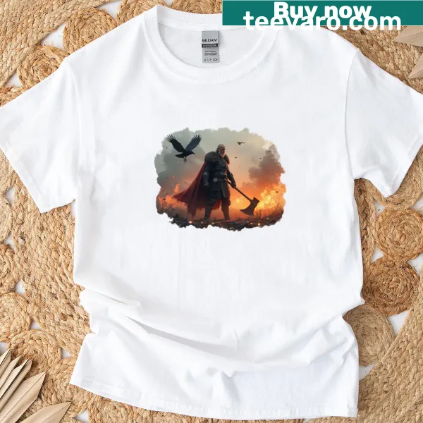 Viking warrior graphic T-shirt with fierce battle illustration