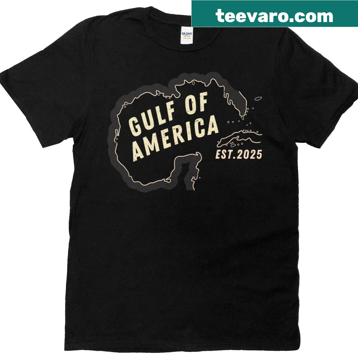 Retro T-shirt featuring American flag and Gulf Of Mexico design — on a men's t-shirt