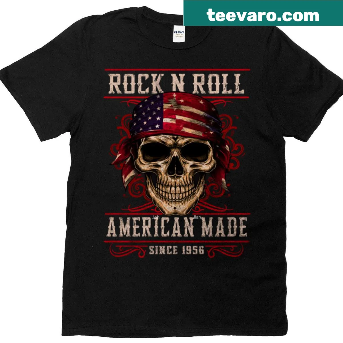 Vintage-style T-shirt celebrating American rock 'n' roll — on a men's t-shirt