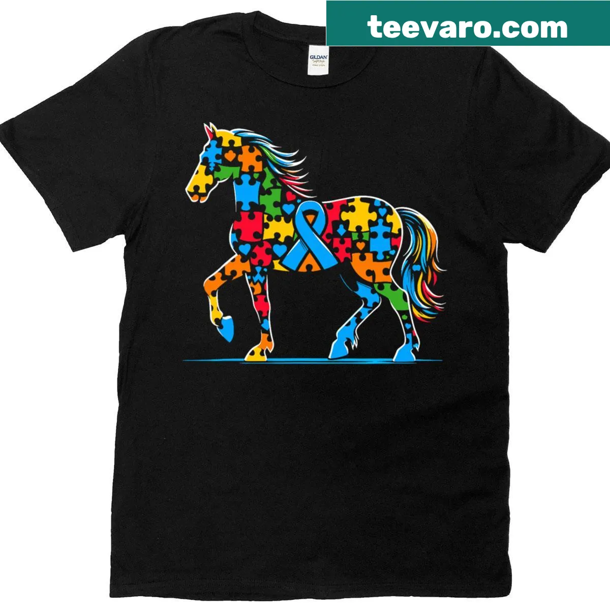 Horse puzzle graphic for autism awareness — on a men's t-shirt
