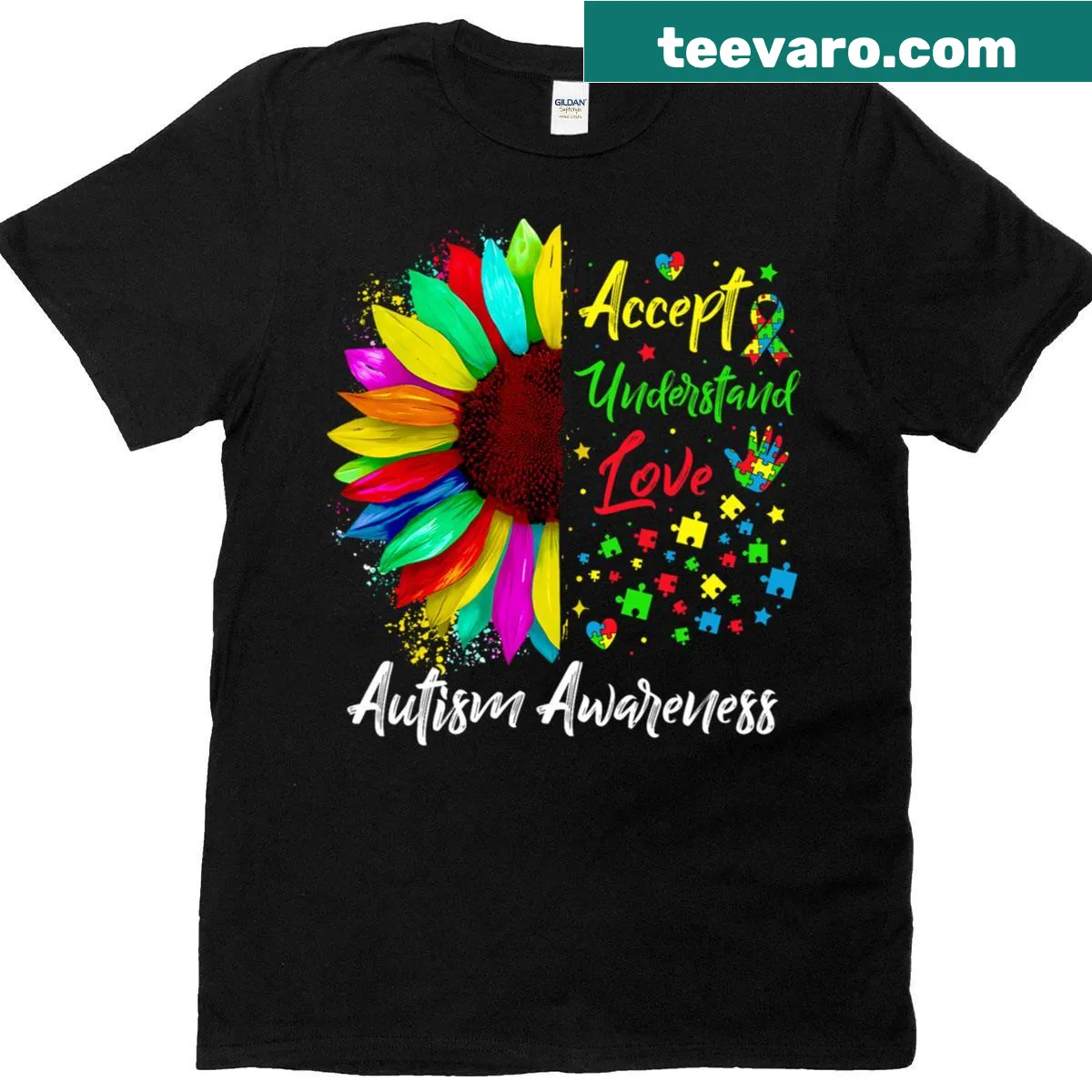 Sunflower design Autism Awareness T-shirt for men. — on a men's t-shirt