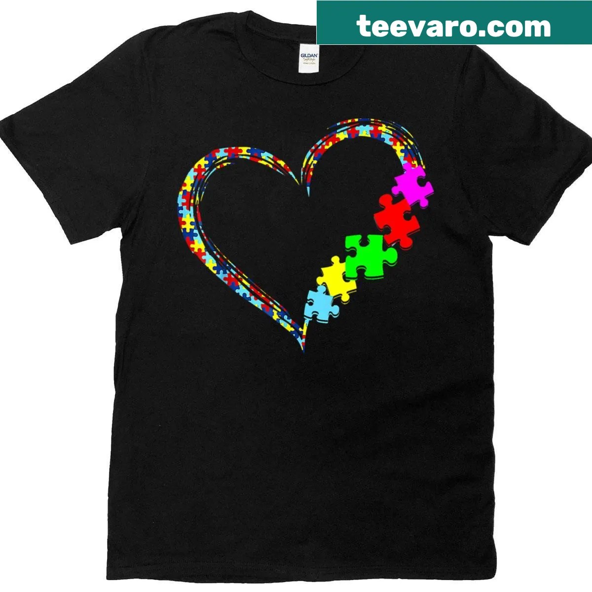 Heart and puzzle piece themed autism awareness T-shirt for men — on a men's t-shirt