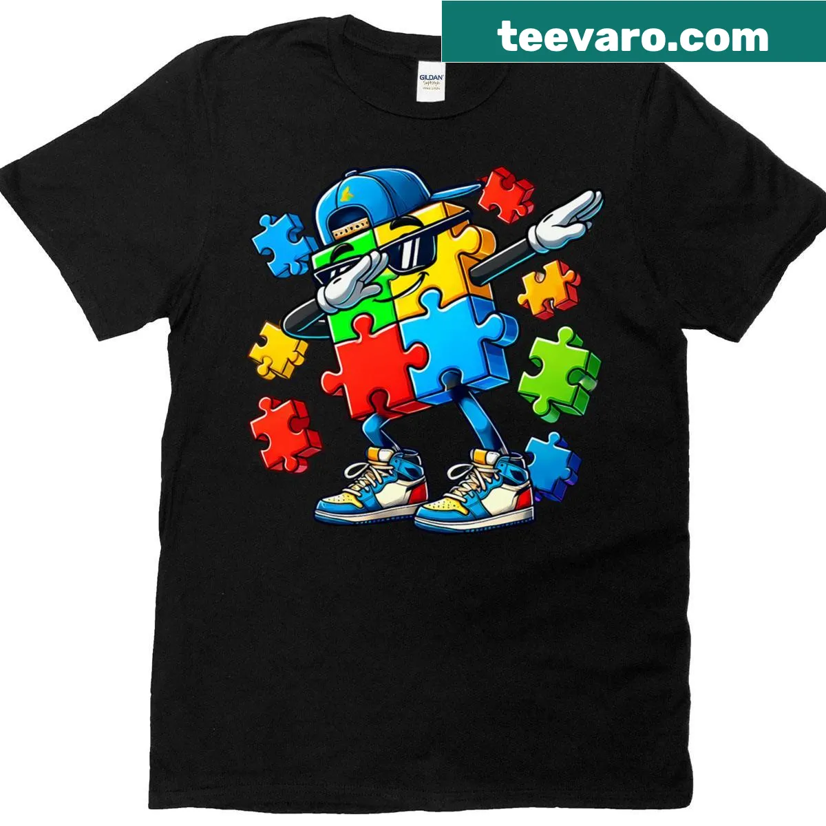 Puzzle piece design for Autism Awareness T-shirt — on a men's t-shirt