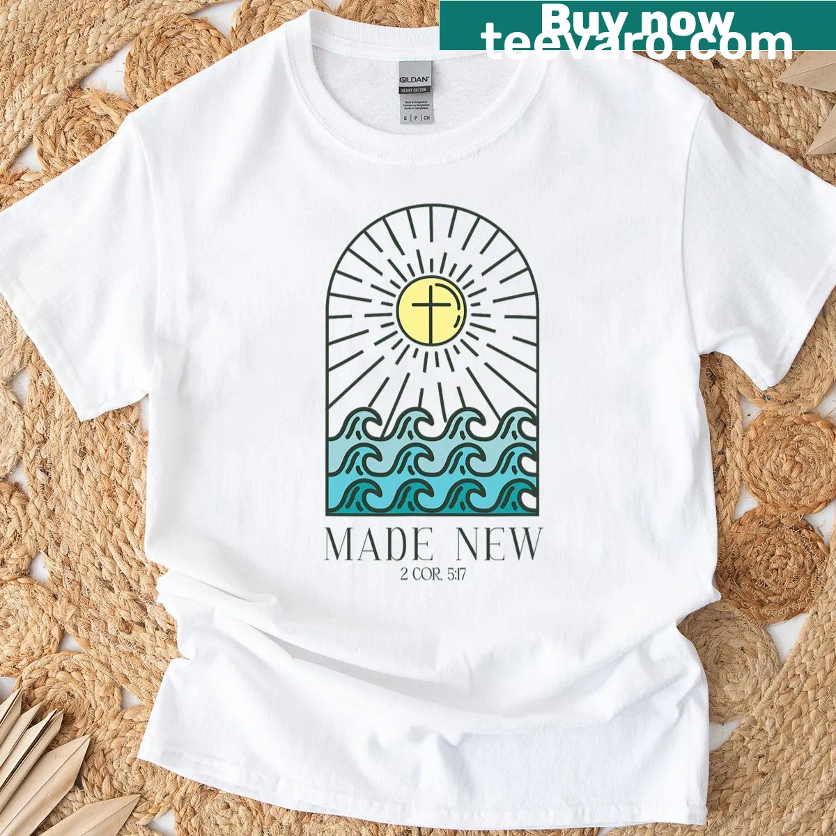 Simple graphic tee with the phrase 'New Made' celebrating baptism. — on a men's t-shirt