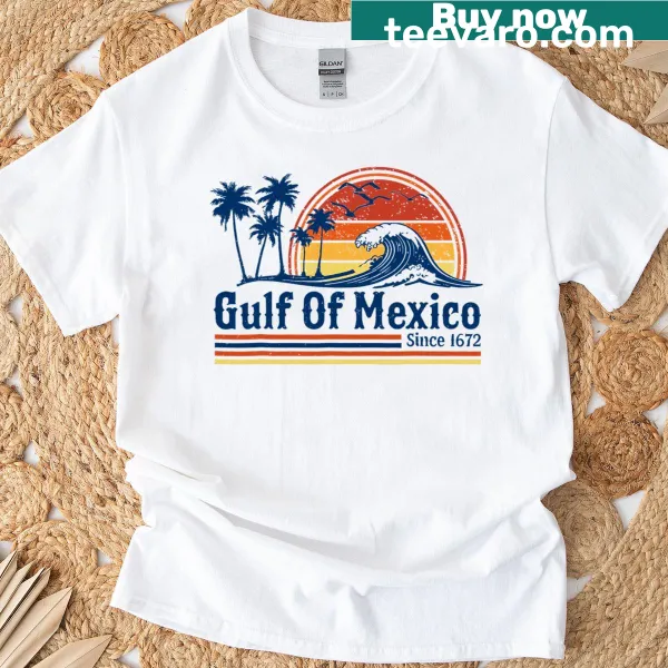 Retro beach graphic t-shirt celebrating the Gulf of Mexico.