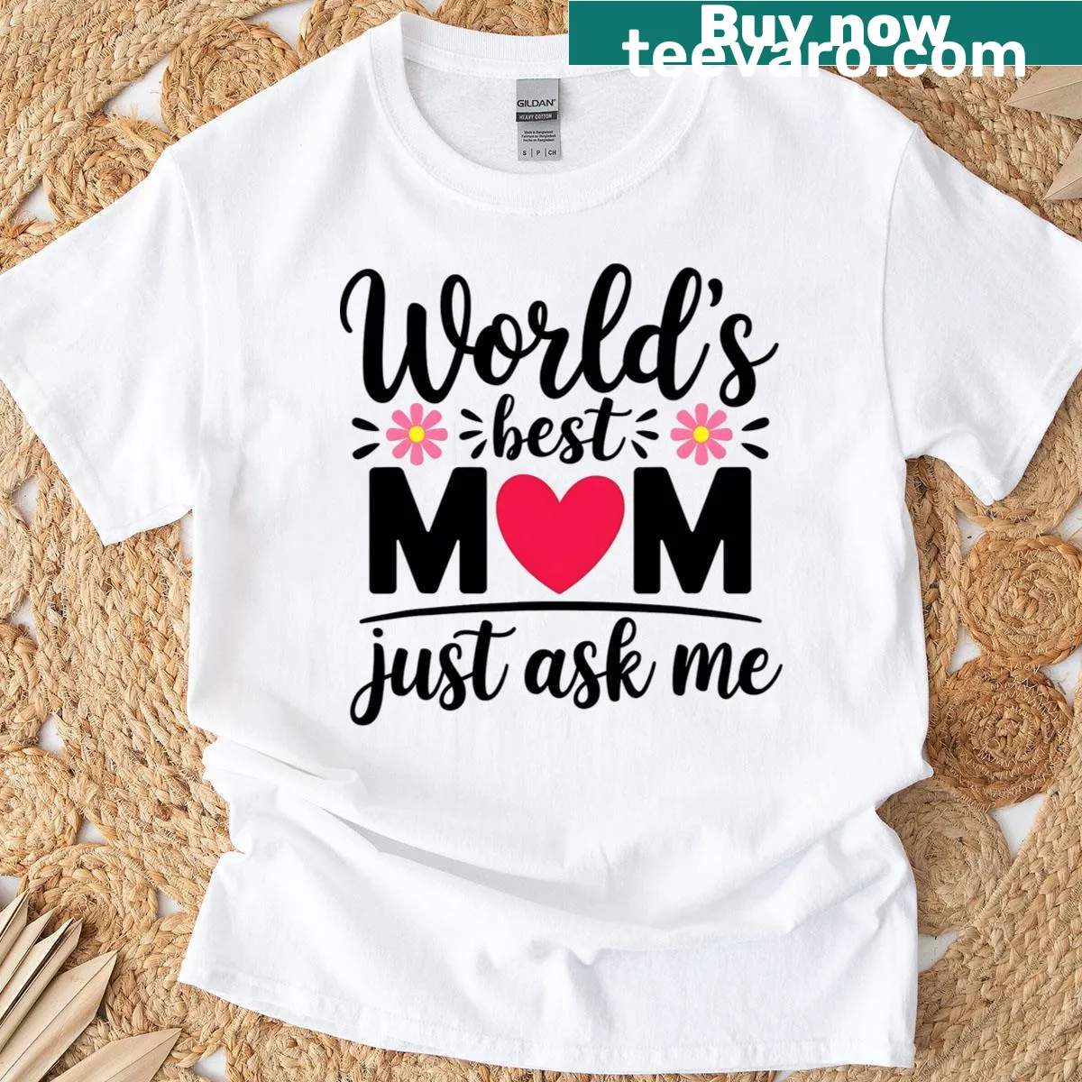 Funny T-shirt with text Best Worlds Moms in playful font — on a men's t-shirt